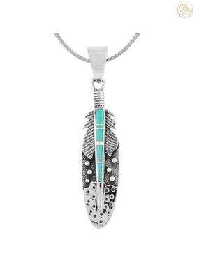 925 Sterling Silver Turquoise Feather Necklace Pendant 24 Chain